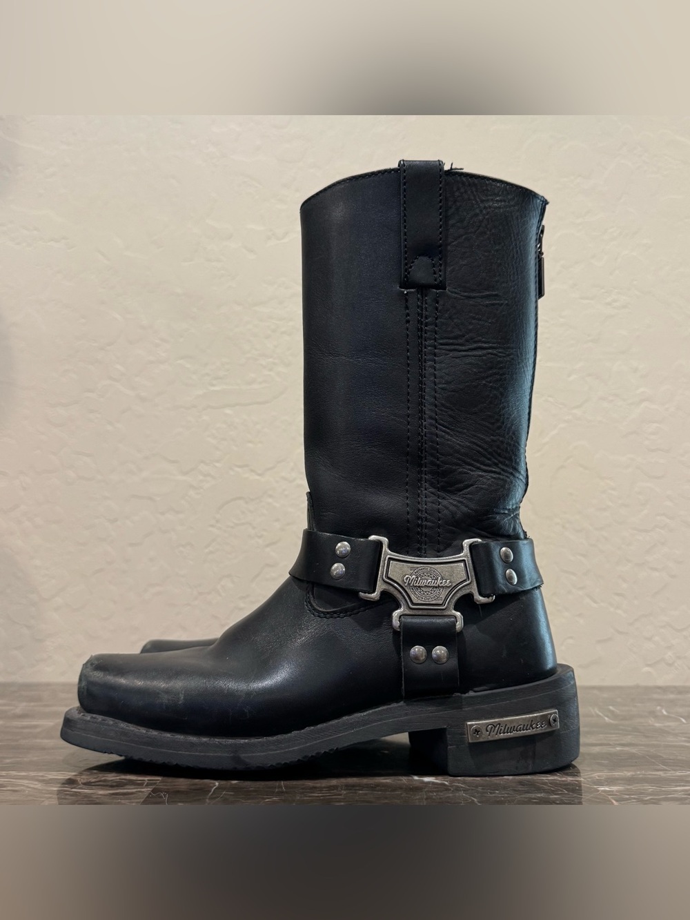 Milwaukee Leather Black Leather Harness Moto Boots